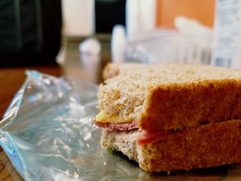 Close-up of breakfast served on table