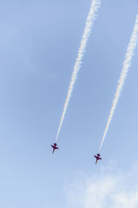 Low angle view of airshow against sky