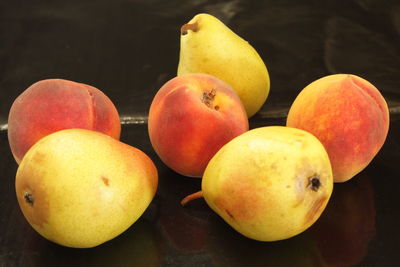 High angle view of apples on table