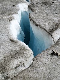 Panoramic view of water in a hole of a melting glacier