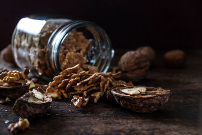 Close-up of bread in jar on table