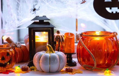 Close-up of christmas decorations on table