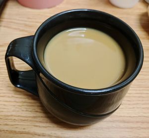 High angle view of coffee on table