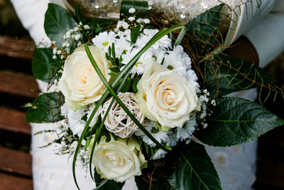 Close-up of white rose bouquet