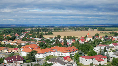 High angle view of townscape against sky