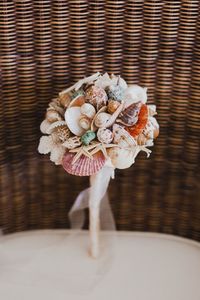 High angle view of pink flower on table