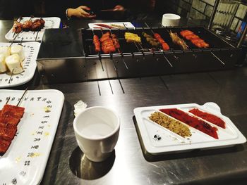 High angle view of food on table