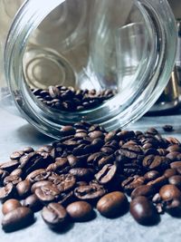 Close-up of coffee beans in glass