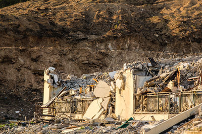 Destruction site of old residential building, apartment