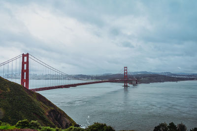 San francisco golden gate bridge, usa. panoramic overview of span taken from hill.