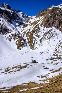 Scenic view of snow covered mountains against sky