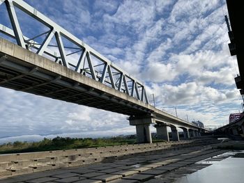 Low angle view of bridge over river against sky