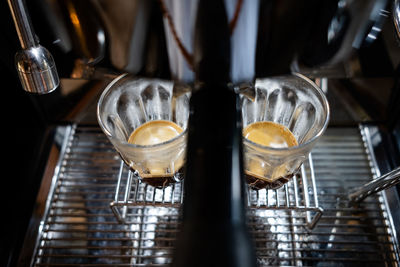 High angle view of coffee in glass