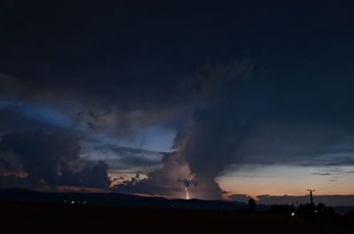 Panoramic view of silhouette landscape against sky at night