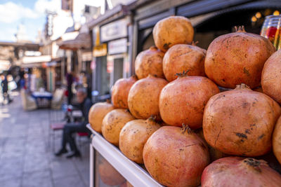 Heap of fresh pomegranates sold at the roadside market of fez