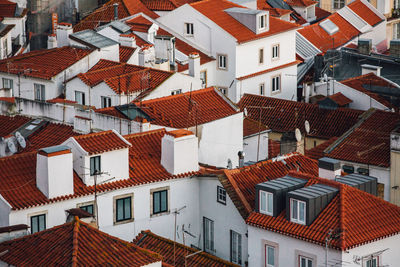 High angle view of houses in town