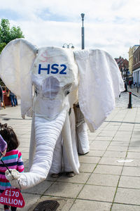 Rear view of people walking on street