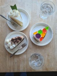 High angle view of breakfast on table