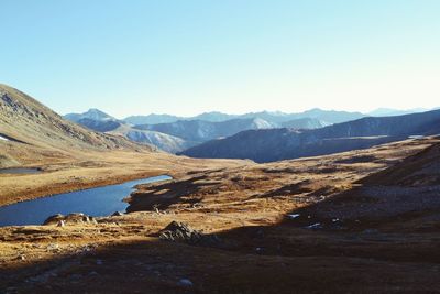 Scenic view of mountains against clear sky