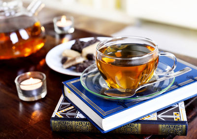 Close-up of tea served on table