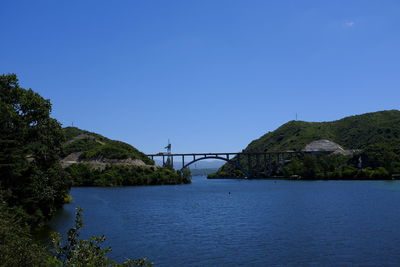 Bridge over river against clear sky