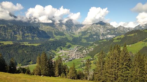 Panoramic view of landscape and mountains against sky