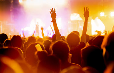 Rear view of people enjoying at music concert