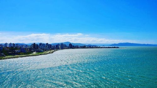 Scenic view of sea against blue sky