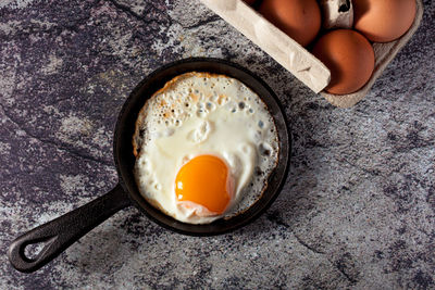 High angle view of breakfast on table