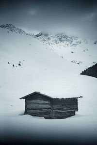 Scenic view of snowcapped mountains against sky during winter