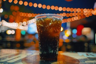 Close-up of beer glass on table