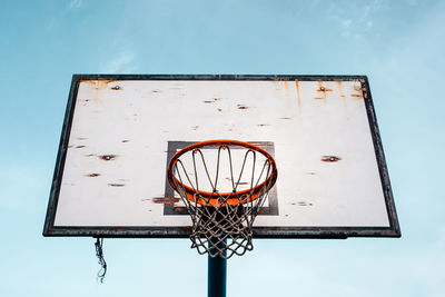 Low angle view of basketball hoop against sky