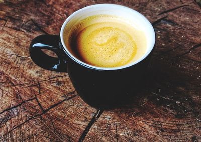 High angle view of coffee on table