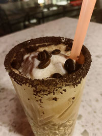 Close-up of ice cream on table