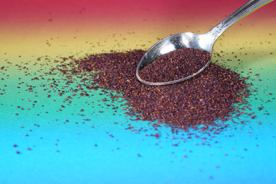 High angle view of coffee on table