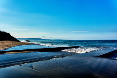 Scenic view of sea against blue sky