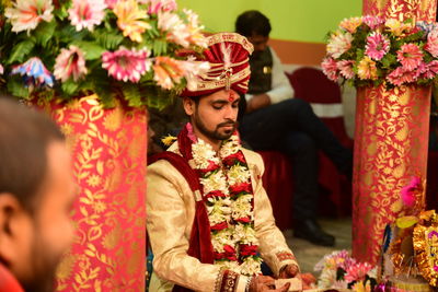 Bridegroom during wedding ceremony