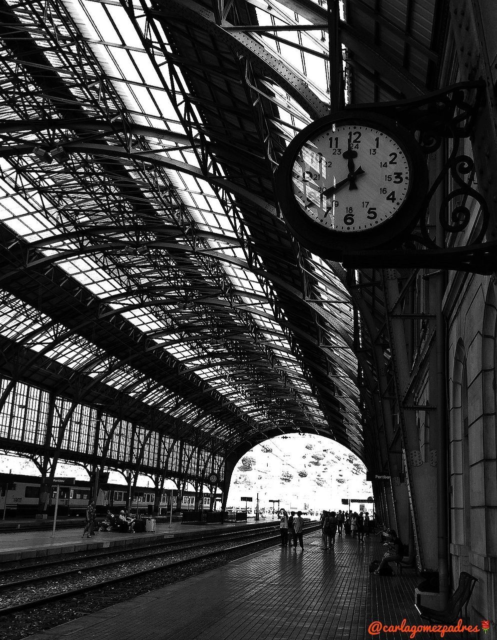 transportation, built structure, architecture, clock, tree, metal, the way forward, connection, mode of transport, diminishing perspective, bare tree, low angle view, time, travel, bridge - man made structure, land vehicle, street, outdoors, day, no people