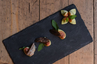 High angle view of vegetables on cutting board