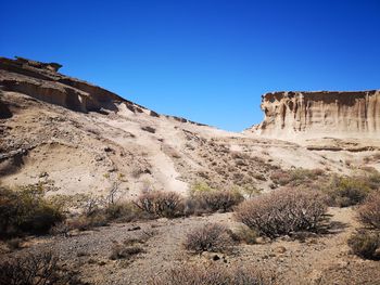 View of rock formations against blue sky