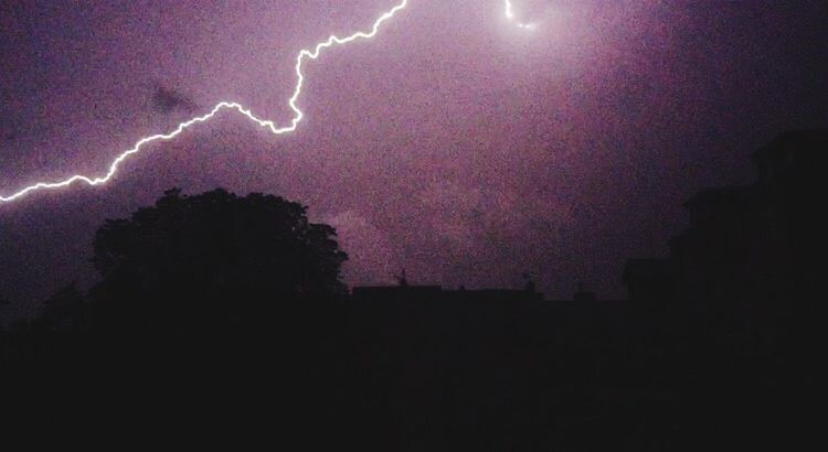 night, low angle view, silhouette, lightning, no people, outdoors, power in nature, forked lightning, tree, scenics, nature, sky, thunderstorm, beauty in nature
