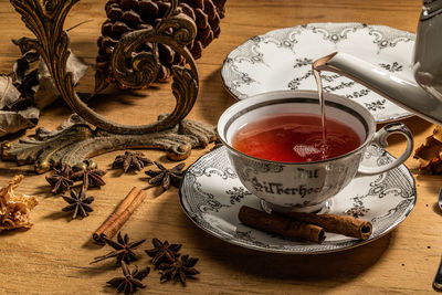 Close-up of tea served on table