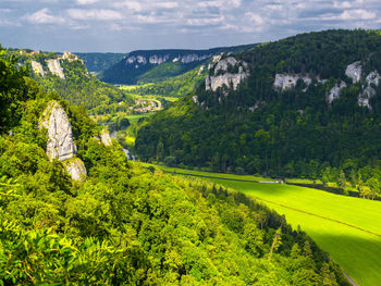 Scenic view of green landscape against sky
