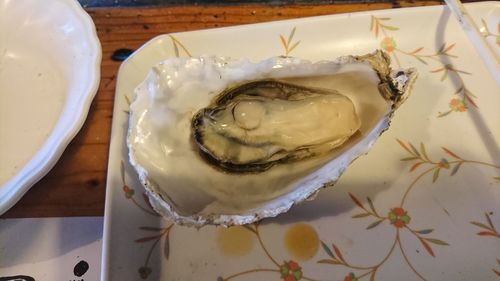 High angle view of dessert in plate on table