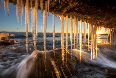 Icicles on lake ontario shore