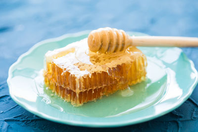 Close-up of cake in plate on table