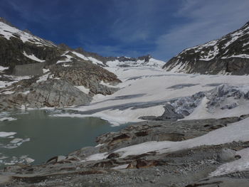 Scenic view of snowcapped mountains against sky