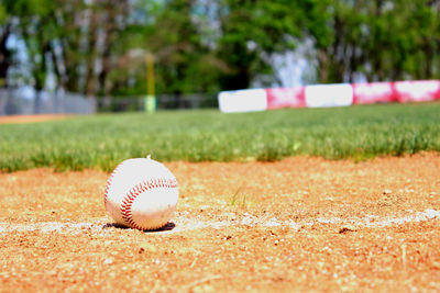 Close-up of golf ball on field