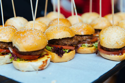 Close-up of burger on table