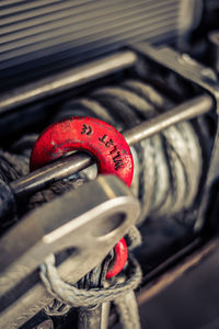 High angle view of bicycle with rope